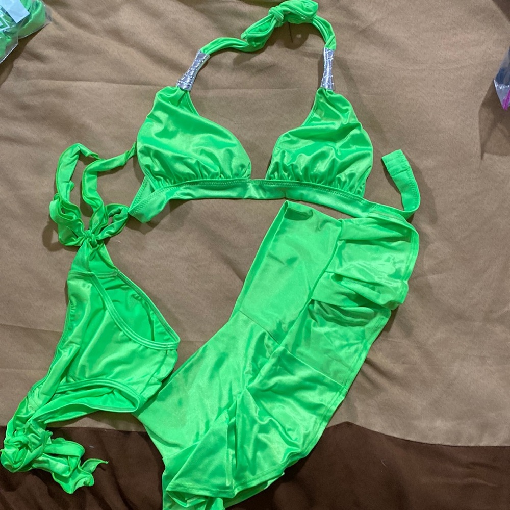 BodyZone Neon Green Punk Rave Top Bottom Skirt Set